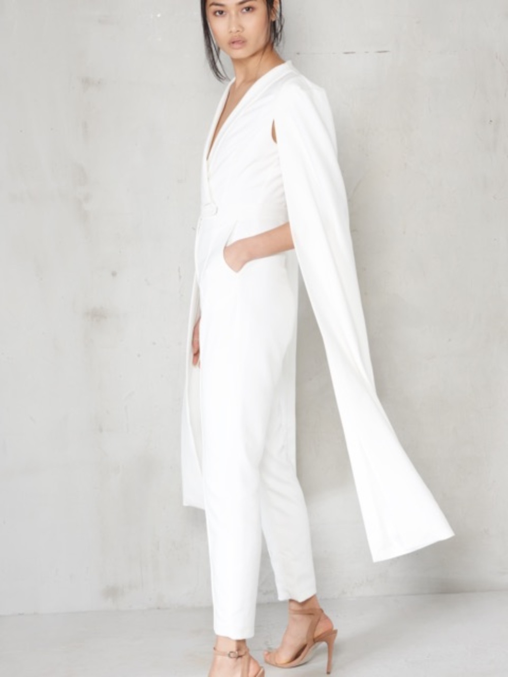 Lavish Alice White tuxedo Cape sleeveless Jumpsuit white
